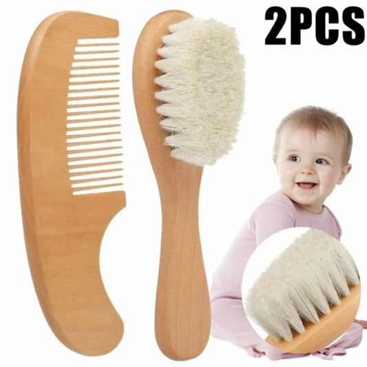 Newborn Baby Wooden Hair Brush & Comb Set